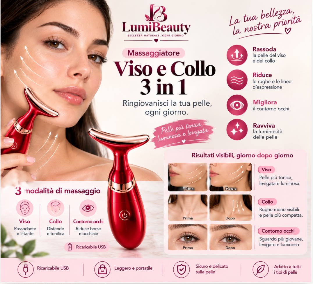 LumiBeauty Massaggiatore Viso e Collo 3 in