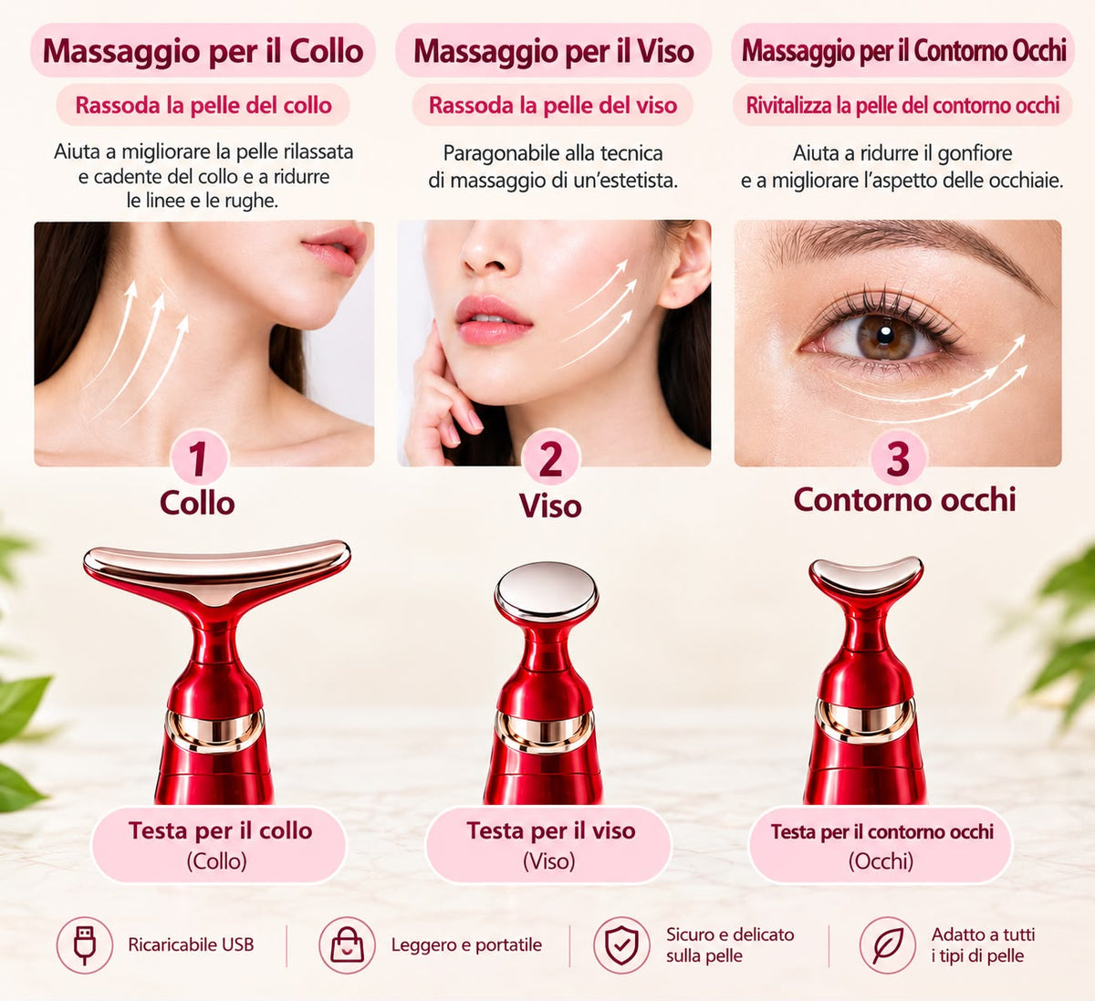 LumiBeauty Massaggiatore Viso e Collo 3 in