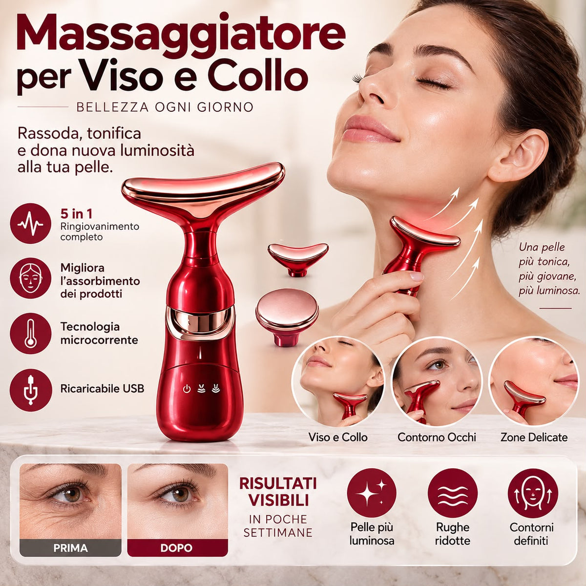 LumiBeauty Massaggiatore Viso e Collo 3 in